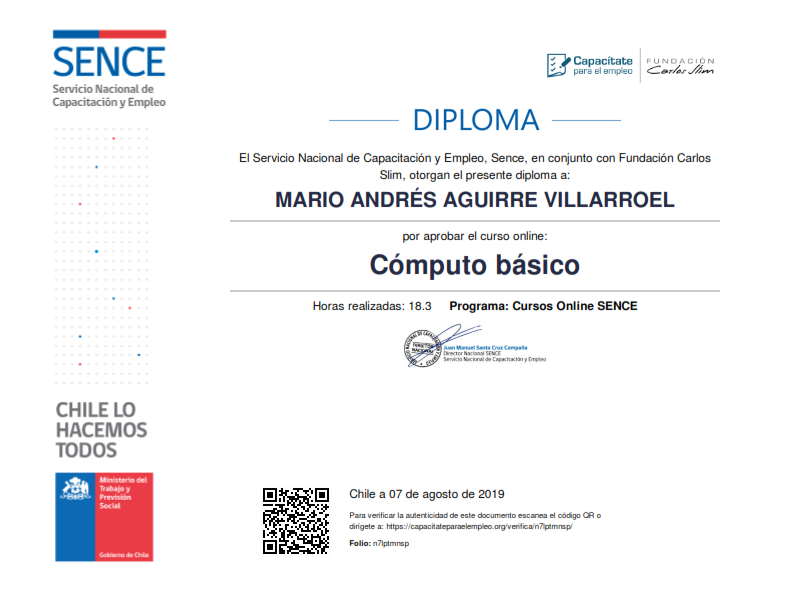 CERTIFICADO EN COMPUTO BASICO SENCE