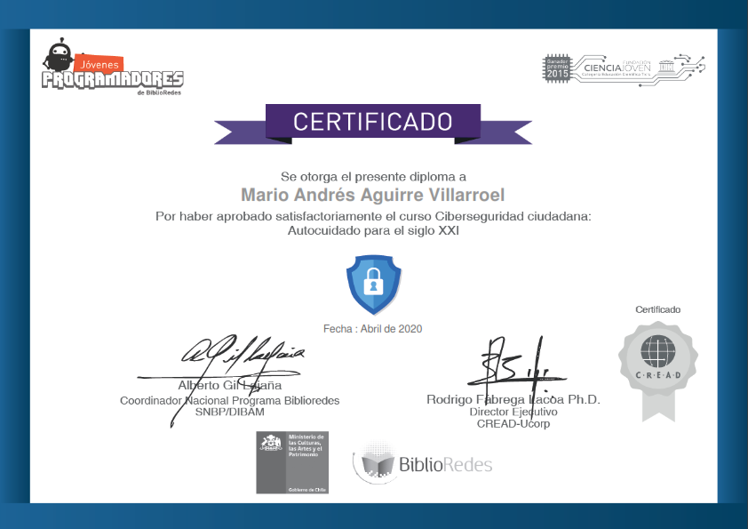 CERTIFICADO POR CREAD CIBERSEGURIDAD CIUDADANA